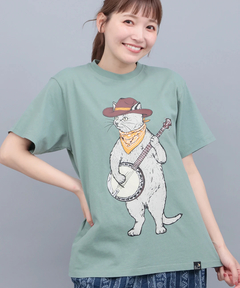 チチカカ |go slow caravan USAコットンバンジョー猫Tシャツ