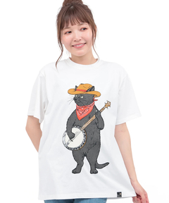 チチカカ |go slow caravan USAコットンバンジョー猫Tシャツ
