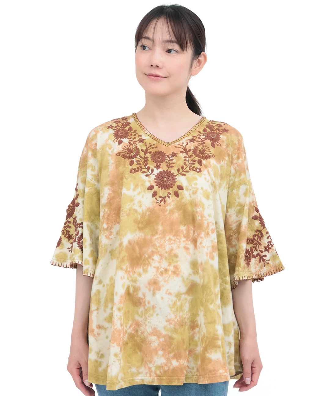 ムラ染フロール刺繍チュニックTシャツ / チュニック | エスニック