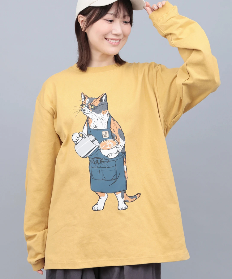 チチカカ |go slow caravan USAコットンバリスタ猫ロングスリーブTシャツ